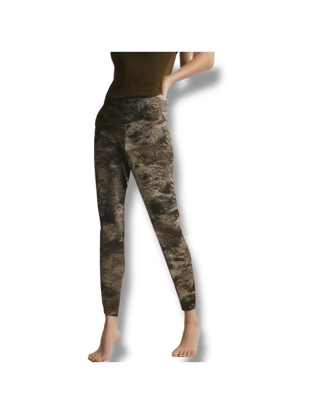 Women's Nike Leggings Mottled Green Tinted Grey Black Key Pocket Nylon M